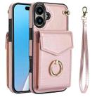 For iPhone 16 Plus Ring Holder RFID Card Slot Phone Case(Rose Gold) - 1