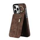 For iPhone 15 Pro Max Retro Ring and Zipper RFID Card Slot Phone Case(Brown) - 1