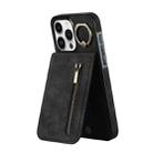 For iPhone 15 Pro Retro Ring and Zipper RFID Card Slot Phone Case(Black) - 1