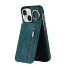 For iPhone 15 Plus Retro Ring and Zipper RFID Card Slot Phone Case(Blue) - 1