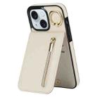 For iPhone 15 Plus Retro Ring and Zipper RFID Card Slot Phone Case(White) - 1