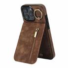 For iPhone 16 Pro Max Retro Ring and Zipper RFID Card Slot Phone Case(Brown) - 1