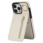 For iPhone 16 Pro Max Retro Ring and Zipper RFID Card Slot Phone Case(White) - 1
