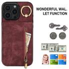 For iPhone 16 Pro Retro Ring and Zipper RFID Card Slot Phone Case(Wine Red) - 2