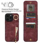 For iPhone 16 Pro Retro Ring and Zipper RFID Card Slot Phone Case(Wine Red) - 3