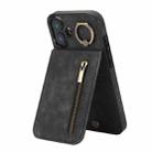 For iPhone 16 Plus Retro Ring and Zipper RFID Card Slot Phone Case(Black) - 1