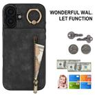 For iPhone 16 Plus Retro Ring and Zipper RFID Card Slot Phone Case(Black) - 2