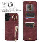 For iPhone 16 Plus Retro Ring and Zipper RFID Card Slot Phone Case(Wine Red) - 3