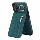 For iPhone 16 Plus Retro Ring and Zipper RFID Card Slot Phone Case(Blue) - 1