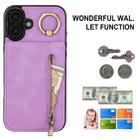 For iPhone 16 Plus Retro Ring and Zipper RFID Card Slot Phone Case(Purple) - 2