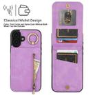 For iPhone 16 Plus Retro Ring and Zipper RFID Card Slot Phone Case(Purple) - 3