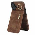 For iPhone 16 Plus Retro Ring and Zipper RFID Card Slot Phone Case(Brown) - 1