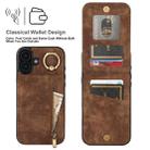 For iPhone 16 Plus Retro Ring and Zipper RFID Card Slot Phone Case(Brown) - 3