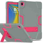 For Samsung Galaxy Tab A9+ Contrast Color Silicone PC Tablet Case with Holder(Grey + Rose Red) - 1