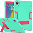 For Samsung Galaxy Tab A9+ Contrast Color Silicone PC Tablet Case with Holder(Mint Green + Rose Red) - 1
