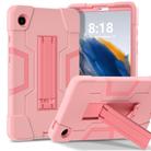 For Samsung Galaxy Tab A9 Contrast Color Silicone PC Tablet Case with Holder(Rose Gold) - 1