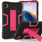 For Samsung Galaxy Tab A9 Contrast Color Silicone PC Tablet Case with Holder(Black + Rose Red) - 1