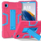 For Samsung Galaxy Tab A9 Contrast Color Silicone PC Tablet Case with Holder(Rose Red + Blue) - 1