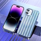 For iPhone 12 Electroplated Streamer Brushed TPU Phone Case with Lens Film(Blue) - 1