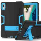 For Lenovo Tab M10 5G 10.6 inch Contrast Color Silicone PC Tablete Case with Holder(Black + Blue) - 1