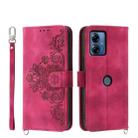 For Motorola Moto G14 Skin-feel Flowers Embossed Wallet Leather Phone Case(Wine Red) - 1