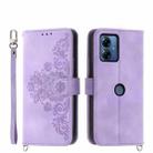 For Motorola Moto G14 Skin-feel Flowers Embossed Wallet Leather Phone Case(Purple) - 1