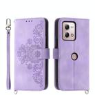 For Motorola Moto G Stylus 4G 2023 Skin-feel Flowers Embossed Wallet Leather Phone Case(Purple) - 1