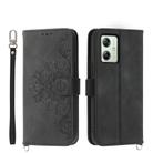 For Motorola Moto G54 Skin-feel Flowers Embossed Wallet Leather Phone Case(Black) - 1