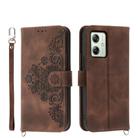 For Motorola Moto G54 Skin-feel Flowers Embossed Wallet Leather Phone Case(Brown) - 1