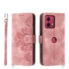 For Motorola Moto G84 Skin-feel Flowers Embossed Wallet Leather Phone Case(Pink) - 1