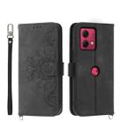 For Motorola Moto G84 Skin-feel Flowers Embossed Wallet Leather Phone Case(Black) - 1