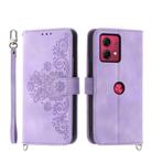 For Motorola Moto G84 Skin-feel Flowers Embossed Wallet Leather Phone Case(Purple) - 1