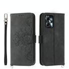 For Motorola Moto G24 Skin Feel Flowers Embossed Wallet Leather Phone Case(Black) - 1
