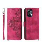 For Motorola Moto G24 Skin Feel Flowers Embossed Wallet Leather Phone Case(Wine Red) - 1