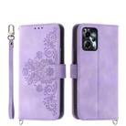 For Motorola Moto G24 Skin Feel Flowers Embossed Wallet Leather Phone Case(Purple) - 1