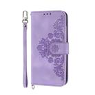 For Motorola Moto G24 Skin Feel Flowers Embossed Wallet Leather Phone Case(Purple) - 2