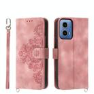 For Motorola Moto G34 Skin Feel Flowers Embossed Wallet Leather Phone Case(Pink) - 1
