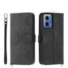 For Motorola Moto G34 Skin Feel Flowers Embossed Wallet Leather Phone Case(Black) - 1