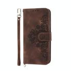 For Motorola Moto G34 Skin Feel Flowers Embossed Wallet Leather Phone Case(Brown) - 2