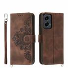 For Motorola Moto G Stylus 5G 2024 Skin-feel Flowers Embossed Wallet Leather Phone Case(Brown) - 1