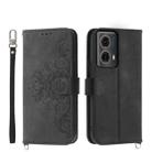 For Motorola Moto G85 Skin-feel Flowers Embossed Wallet Leather Phone Case(Black) - 1