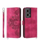 For Motorola Moto G85 Skin Feel Flowers Embossed Wallet Leather Phone Case(Wine Red) - 1