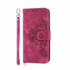 For Motorola Moto G85 Skin Feel Flowers Embossed Wallet Leather Phone Case(Wine Red) - 2
