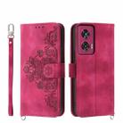 For Motorola Edge 50 Fusion Skin-feel Flowers Embossed Wallet Leather Phone Case(Wine Red) - 1