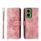 For Motorola Moto G35 Skin Feel Flowers Embossed Wallet Leather Phone Case(Pink) - 1