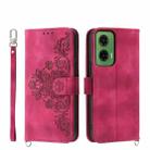 For Motorola Moto G35 Skin Feel Flowers Embossed Wallet Leather Phone Case(Wine Red) - 1