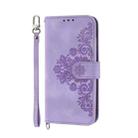 For Motorola Moto G35 Skin Feel Flowers Embossed Wallet Leather Phone Case(Purple) - 2