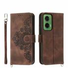 For Motorola Moto G35 Skin Feel Flowers Embossed Wallet Leather Phone Case(Brown) - 1