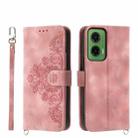 For Motorola Moto G55 Skin Feel Flowers Embossed Wallet Leather Phone Case(Pink) - 1