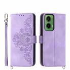 For Motorola Moto G55 Skin Feel Flowers Embossed Wallet Leather Phone Case(Purple) - 1